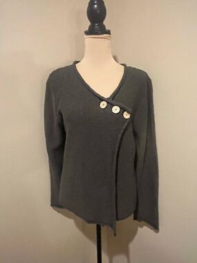 Habitat Olive Green V-Neck Sweater with Button Accent